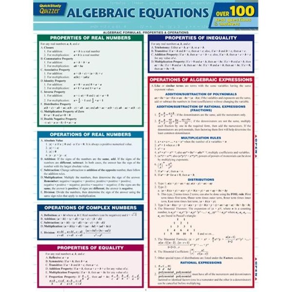 Barcharts BarCharts 9781423217336 Algebraic Equations Quizzer Quickstudy Easel 9781423217336